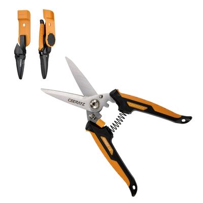 CEERAYZ 200mm Multipurpose Made with 420 Japanese Stainless Industrial and Scissors for and with Protective Sheath and Magnetic Holder Black Orange