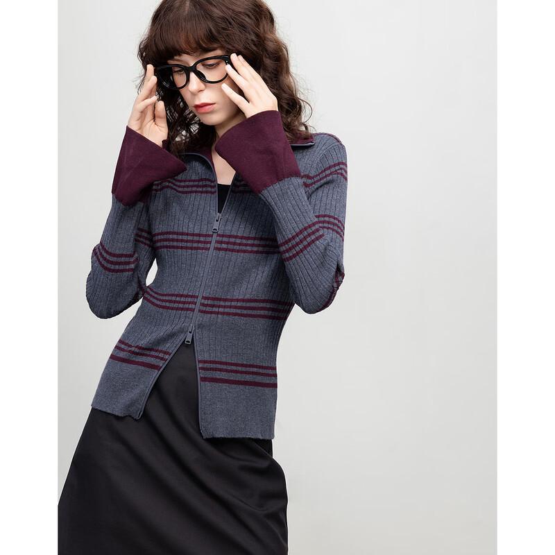 Women s Wool Blend Color Block Zipper Knit Cardigan L