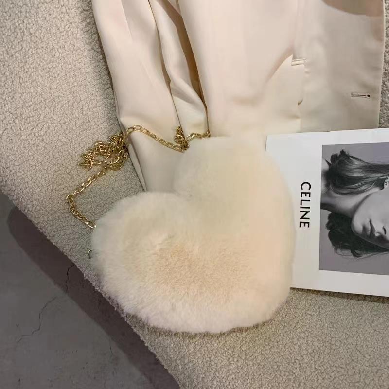 Borsa a tracolla in peluche a forma di cuore carina da donna Borsa a spalla con catena