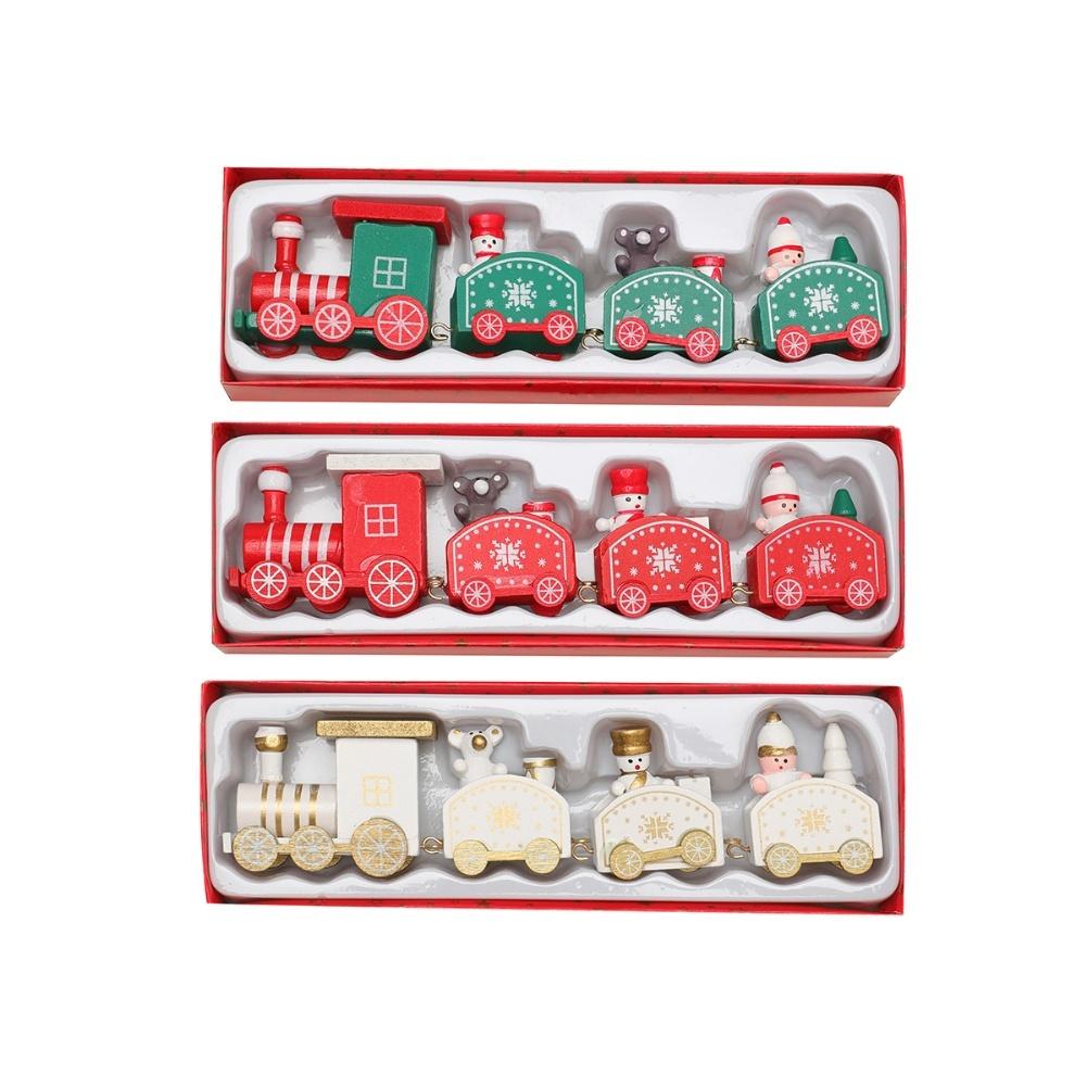 3Pcs Miniature Wooden Train Christmas Decorations for Holiday Tree and Tabletop Festive Ornaments Seasonal Party and Home Decor