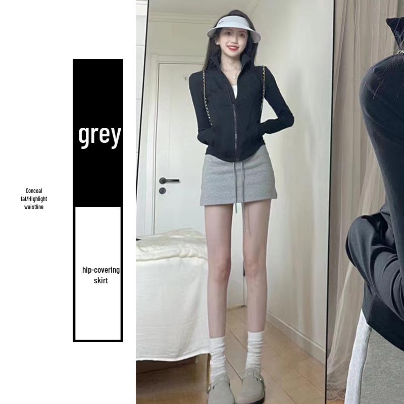 Douyin-Style Grey A-Line High-Waist Sporty Mini Skirt for Women - Summer 2025