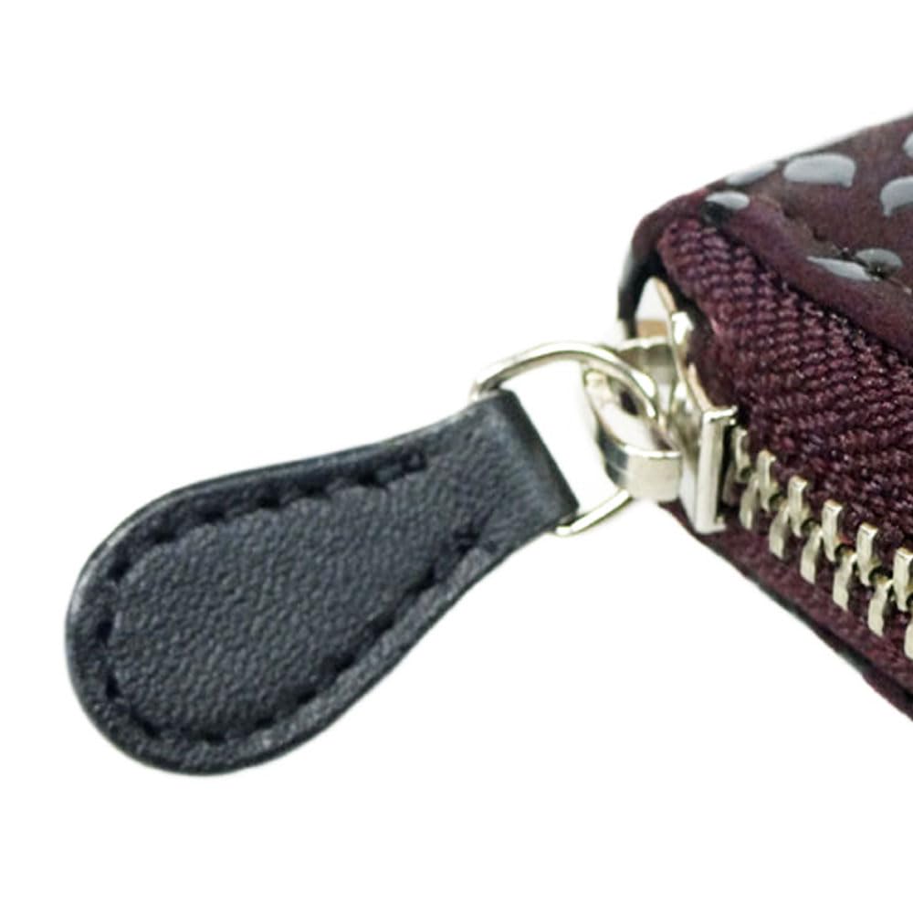[Inden-ya] Inden 2317 Purse F, Purple Deerskin with Black Lacquer, Rose Petite Pattern, 10cm X 19cm X 2cm, Round Zipper Long Wallet