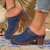 Scarpe da Donna Retro con Tacco Chunky, Schiena Scoperta, Scamosciate, Punta Tonda, Tacco Medio Sandali Bassi da Donna Sandali Huarache da Donna