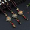 Ethnic Nepal Thangka Pendant Necklace with Wooden Beads