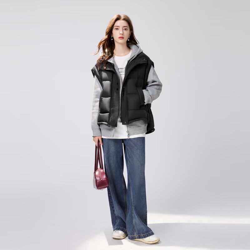 Qiusyiren Women's Black Stand Collar Down Vest