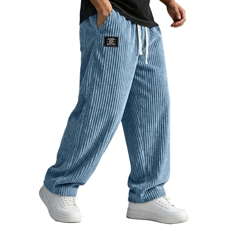 Men's American-style Embroidered Black Label Loose Straight-fit Casual Pants with Vertical Stripes Casual Pants