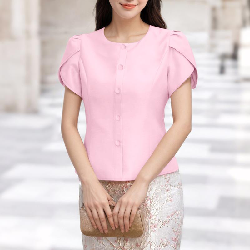 ZANZEA Dámská letní ležérní halenka s kulatým výstřihem a krátkým rukávem