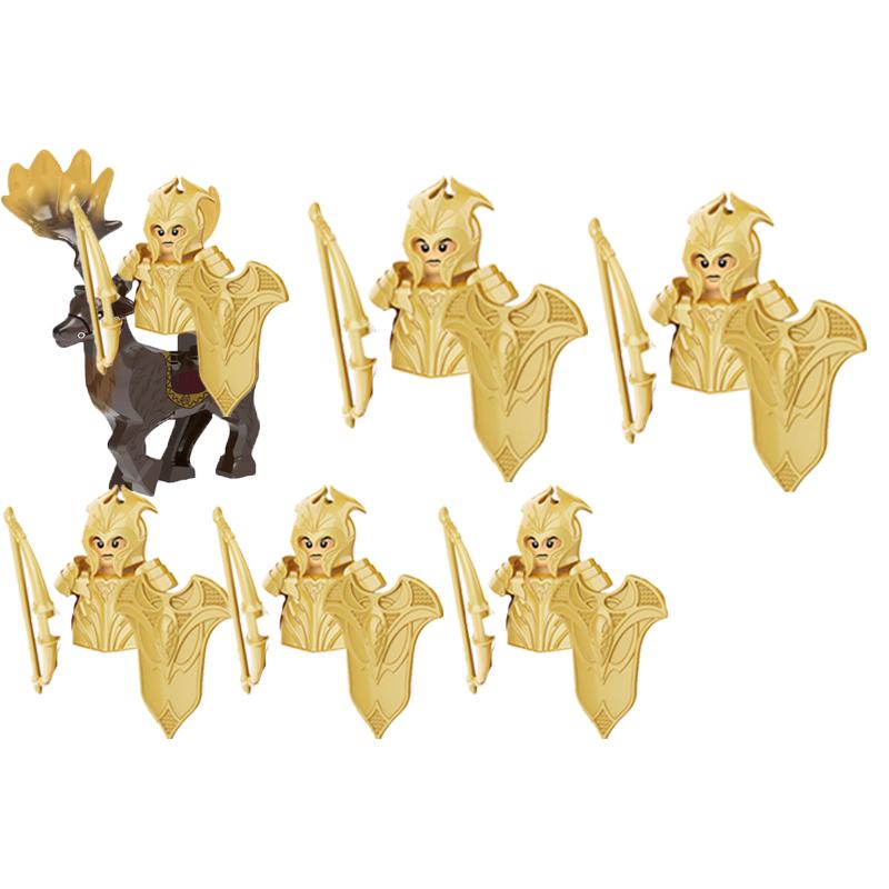MOC Středověké Vojenské Stavební Kostky Elfský Bojovník Ork Rohan Gondor Rytíř Sada Postav Zvířecí Armáda Zbraň Luk Kuše Hračka