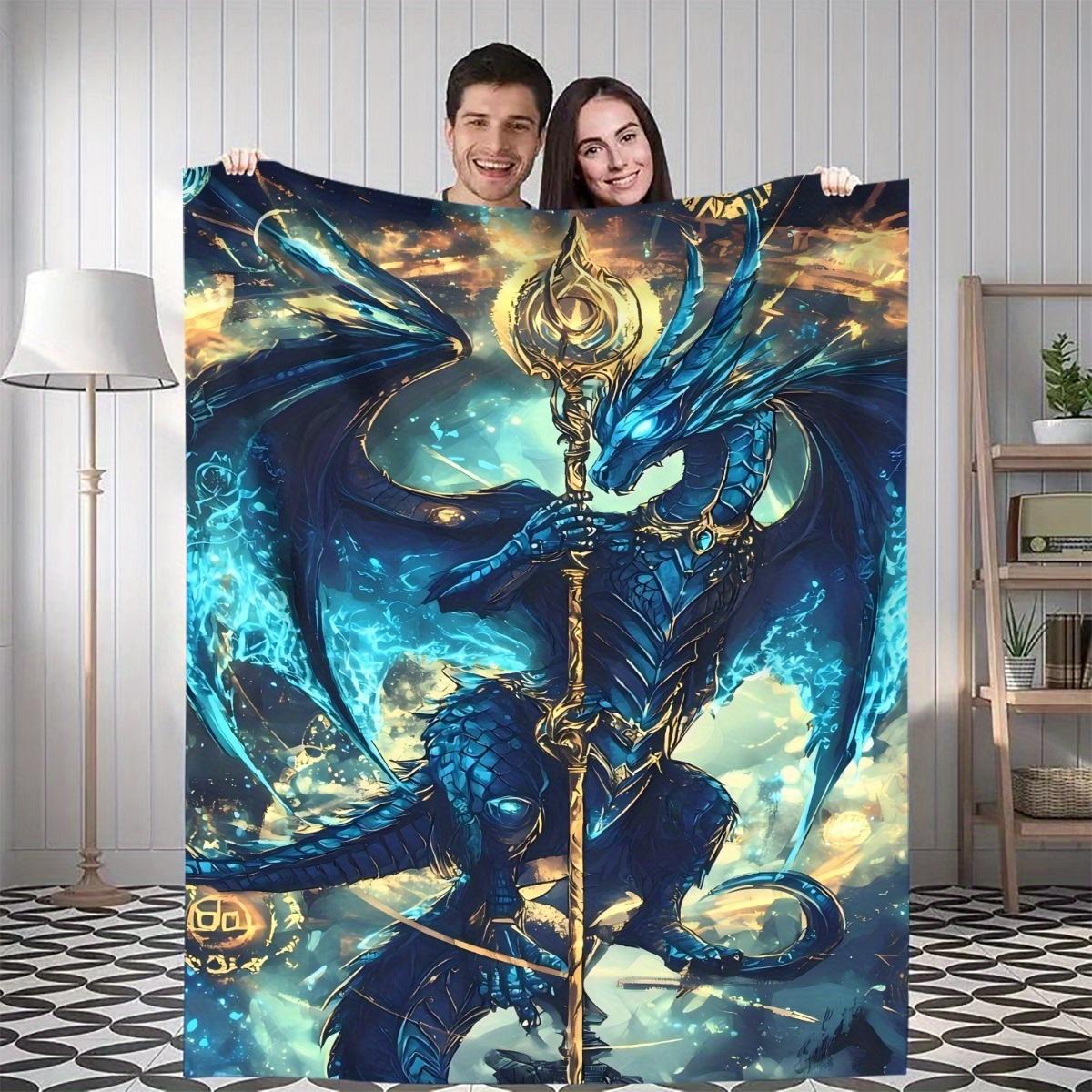 

1pc Dragon S Protector Digital Printed Design Blanket - All-Season Soft Flannel Throw with Vibrant Dragon & Celestial Theme 75x90cm28x35in