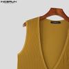 INCERUN Summer Men Deep V Sleeveless Solid Casual Fitted Rib Tank Tops Undershirts