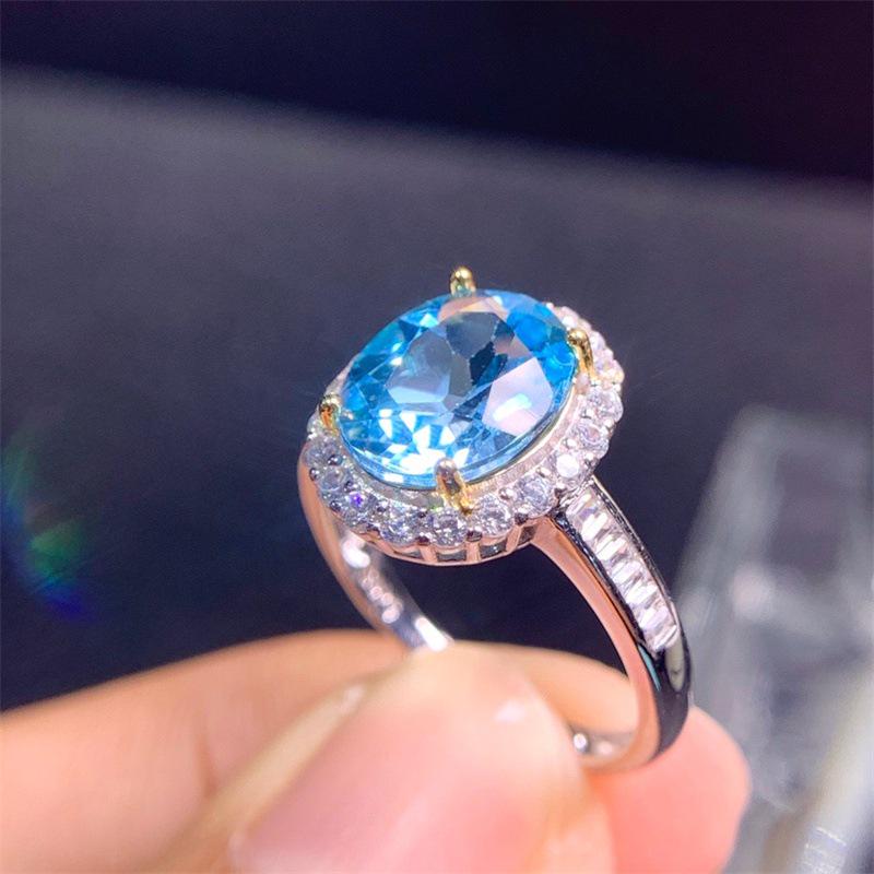 

Трендовый комплект из кольца и ожерелья с подвеской из искусственного морского голубого топаза