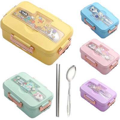 3 Fächer Bento Box Niedliche Tierform Sandwich Snack Lebensmittelbehälter mit Löffel Essstäbchen Tragbare Auslaufsichere Lunchbox für Kinder