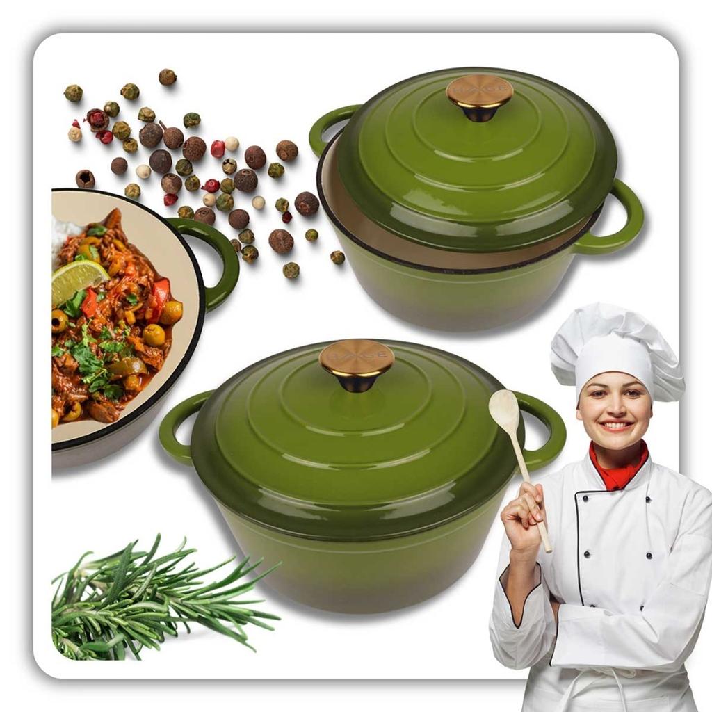 ENAMELED CAST IRON POT 24cm 4L HAGE OLIVE