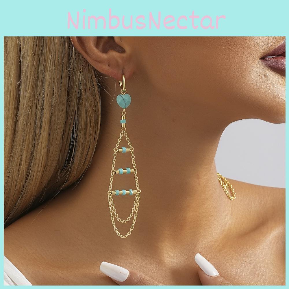 Elegant Natural Gold Stone Earrings With Trendy Fringe And Detail Chain