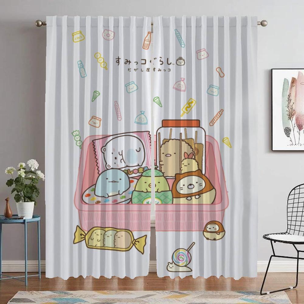 Modern Living Room Curtains 2 Pieces Sumikko Gurashi Home Interior Curtains for Camera Window Curtain Tulle for Bedroom Shades
