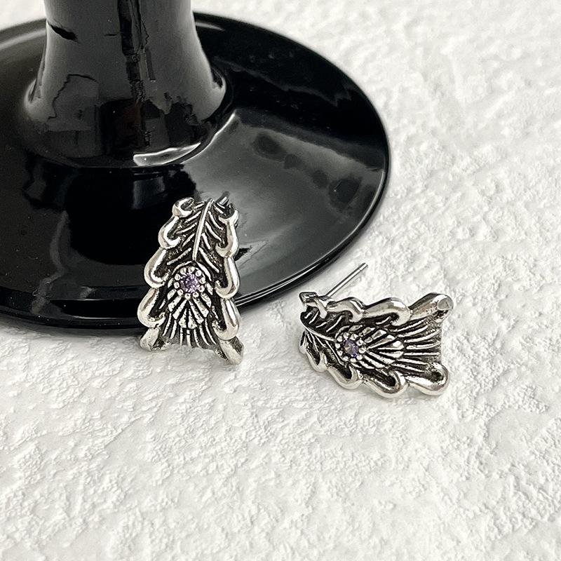 Phoenix Feather Wings Earrings Retro Vintage Punk Street Stud Earrings Niche Design Personality Earrings