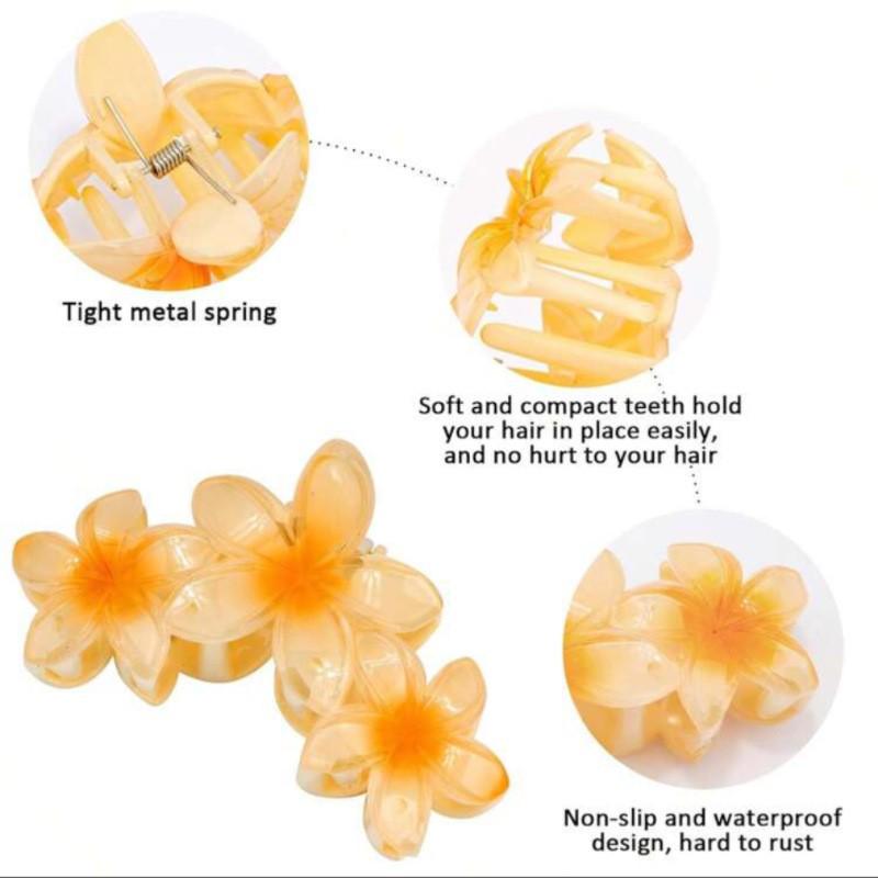 European/American Three Flowers Plumeria Claw Clip - Cute Large Hairpin for Women's Bun