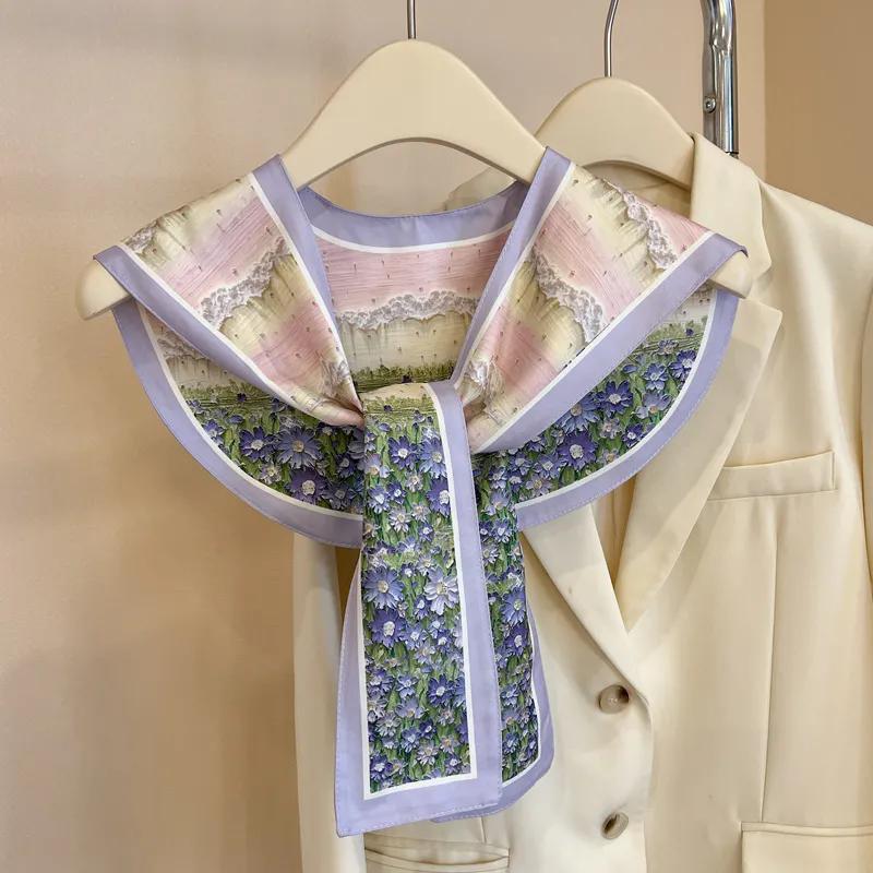 WTEMPO Women's Spring Summer Versatile Casual Outdoor Sunscreen Scarves Retro Elegant Fashion Printed Soft Thin Silk Scarves Shawls