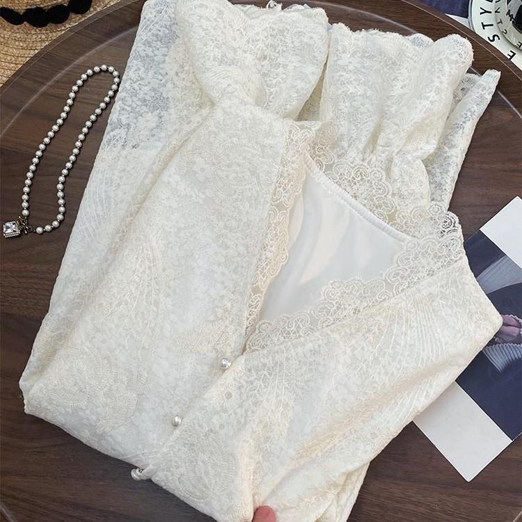 

Новинка ранней весны, корейский дизайн, кружевной жилет с жемчугом + ажурный французский рубашечный комплект 3XL (138-75kg recommended)