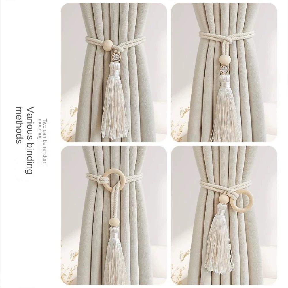 Adjustable Cotton Cord Curtain Tie Bohemian Chic Curtain Tie Straps Log Loop Curtain Buckle Strap Hand Woven