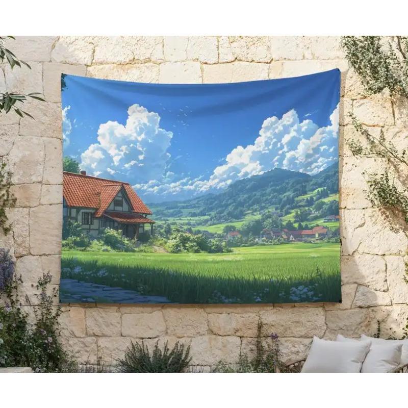 VIKAMA Anime Rural Tapestry Rural Style Polyester Wall Hanging Living Room Bedroom Dormitory Home Decoration