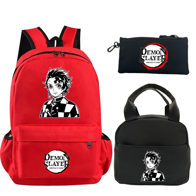 3Pcs/set Demon Slayer Backpack Printed Bookbag with Lunch Bag Pencil Case Teenager Children Girl Boy Schoolbag Rucksack