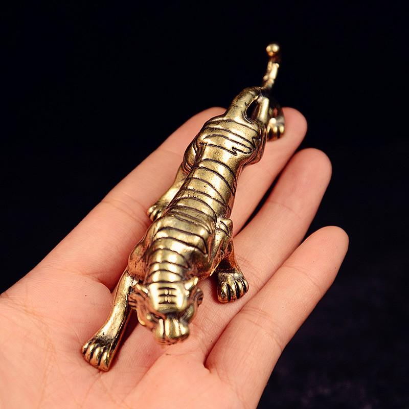 Solid Brass Tiger Figurine Desktop Paperweight Decorative Animal Ornament Home Office Desk Brass Tiger Paperweight Decor
