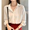 Women's Spring and Autumn Long-sleeved Loose Button Shirt Ladies Business Comfortable Solid Blouse