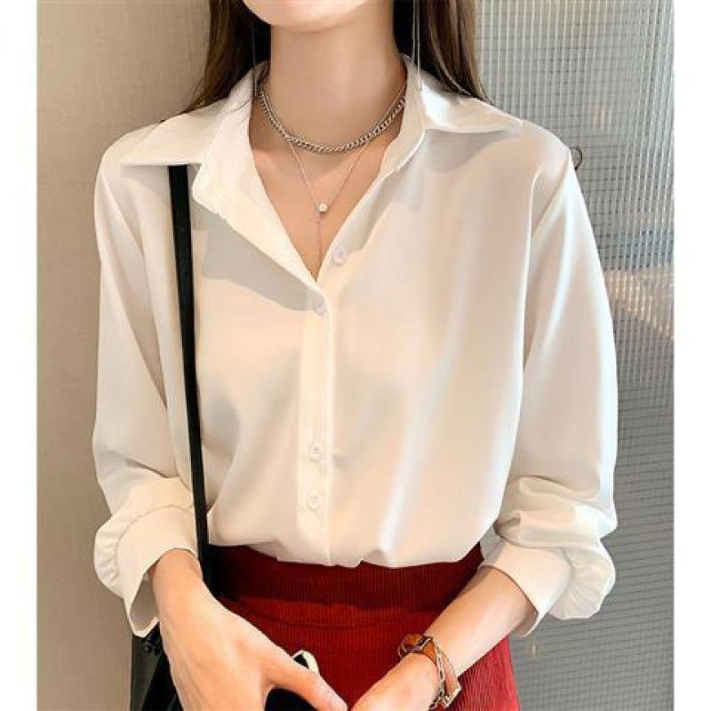 Women's Spring and Autumn Long-sleeved Loose Button Shirt Ladies Business Comfortable Solid Blouse