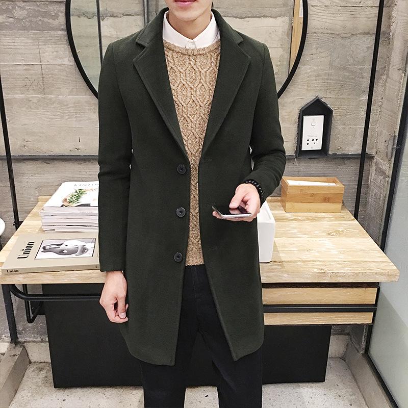 Men's Korean Style Slim Fit Woolen Trench Coat - Mid-Length, Trendy and Handsome Autumn/Winter Wear