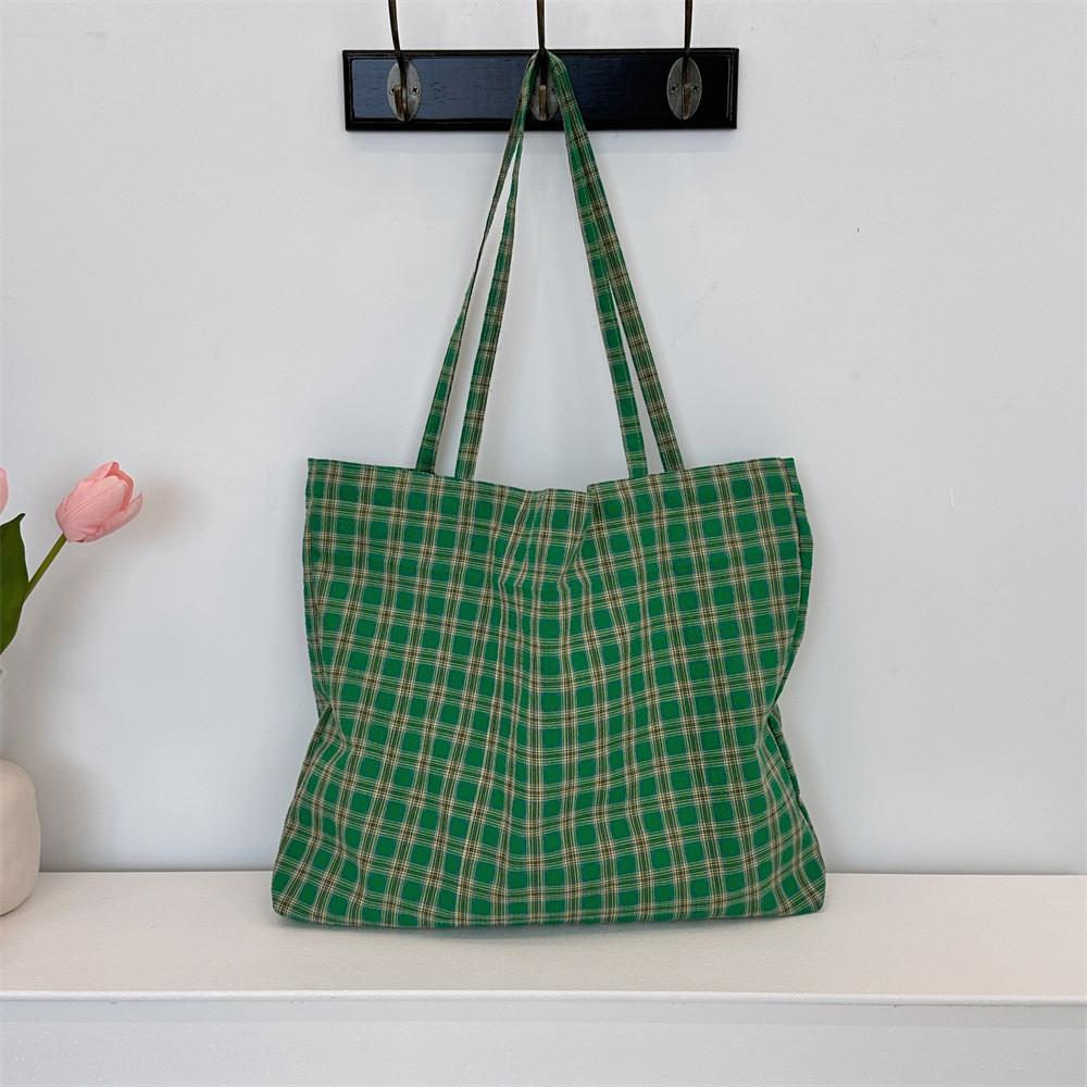 L310 Retro Plaid Canvas Bag Stylish Versatile Lightweight Shoulder Tote For Women