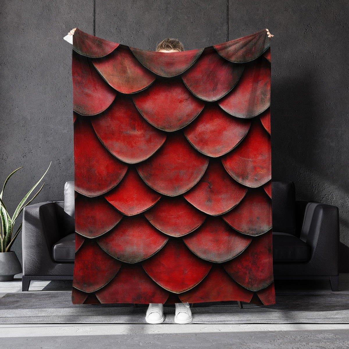 

Luxury Heavyweight Fish Scale Pattern Throw Blanket - Red & Golden Contemporary All-Season Soft Polyester Bedspread, Sofa 130x150cm