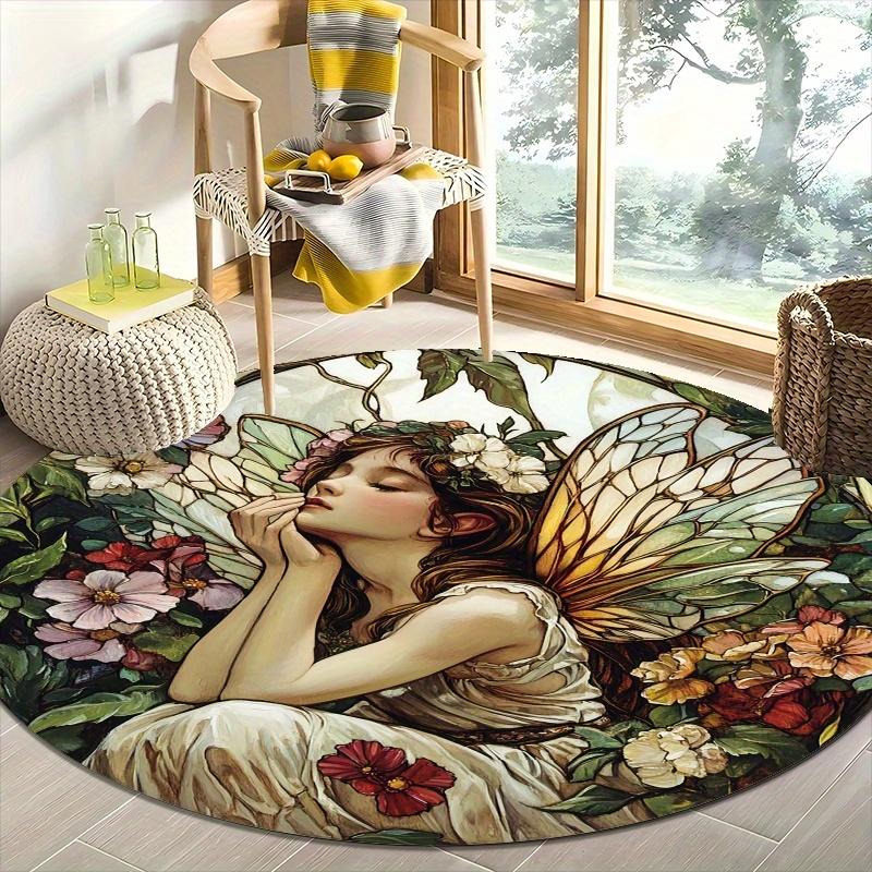 Colorful Flower Fairy Flannel-printed round floor mats are slip-resistant Suitable living room bedroom terrace garden carpets