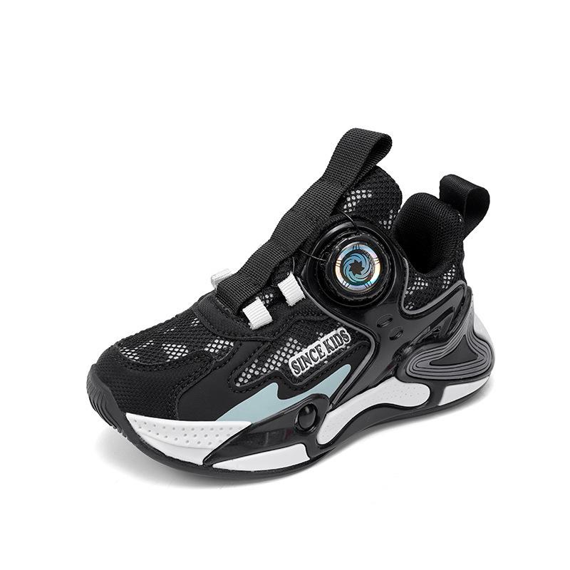 Autumn new boys' sports shoes lightweight, non-slip and wear-resistant leather surface soft sole rotating buckle boys' basketball shoes tide