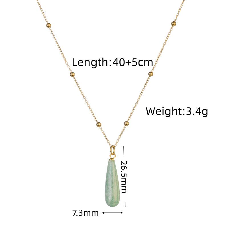 Cross-border Minimalist Niche Water Drop-shaped Natural Stone Pendant Stainless Steel Unisex Necklace Bamboo Chain Popular