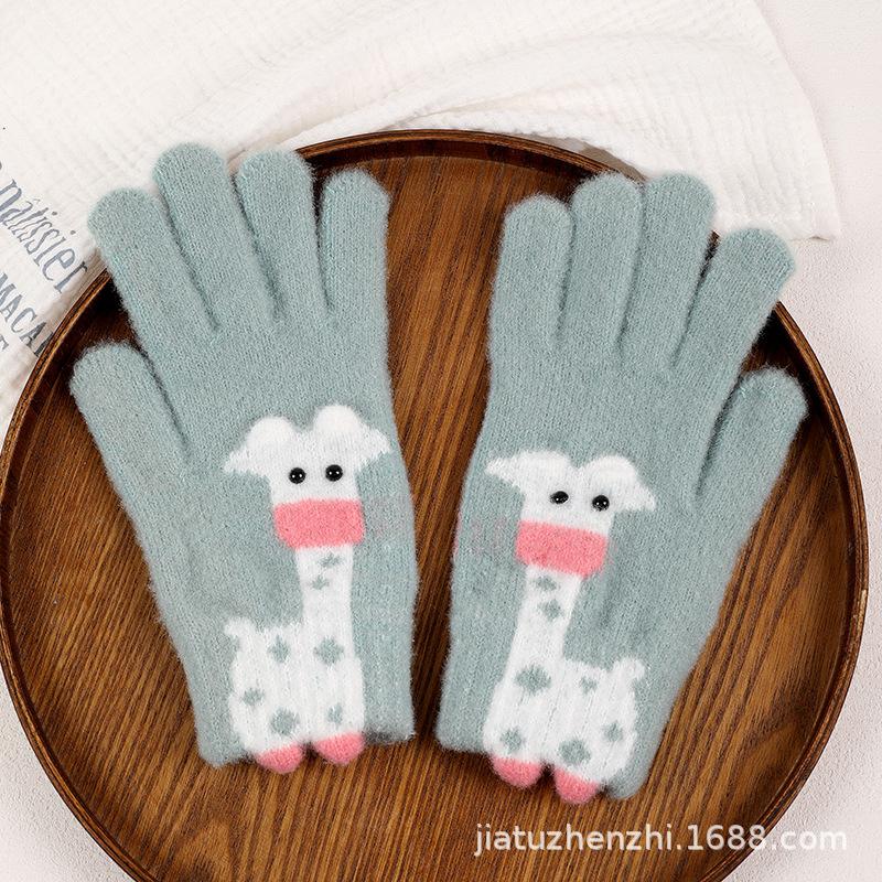 Winter Cartoon Thick Cute Warm Couples Student Cold Proof Knit Wool Riding Touchscreen Gloves