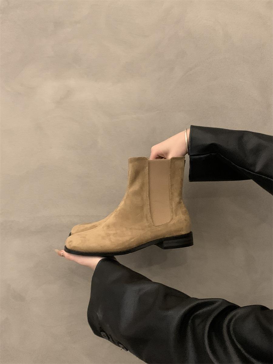 

Модные женские сапоги на платформе осень 2024 года, винтажные замшевые ковбойские сапоги, модные повседневные короткие сапоги для отдыха на открытом воздухе, женские туфли для вождения на плоской подошве, новые 35 абрикосовый