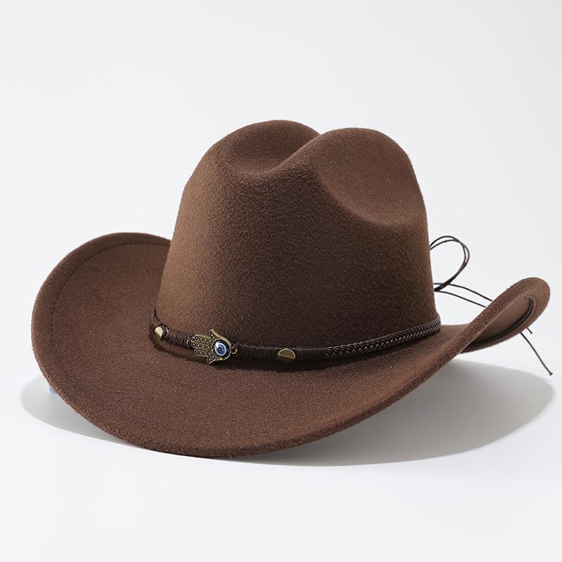 Ethnic style hat women's felt western cowboy hat summer couple top hat men's high-end retro jazz hat