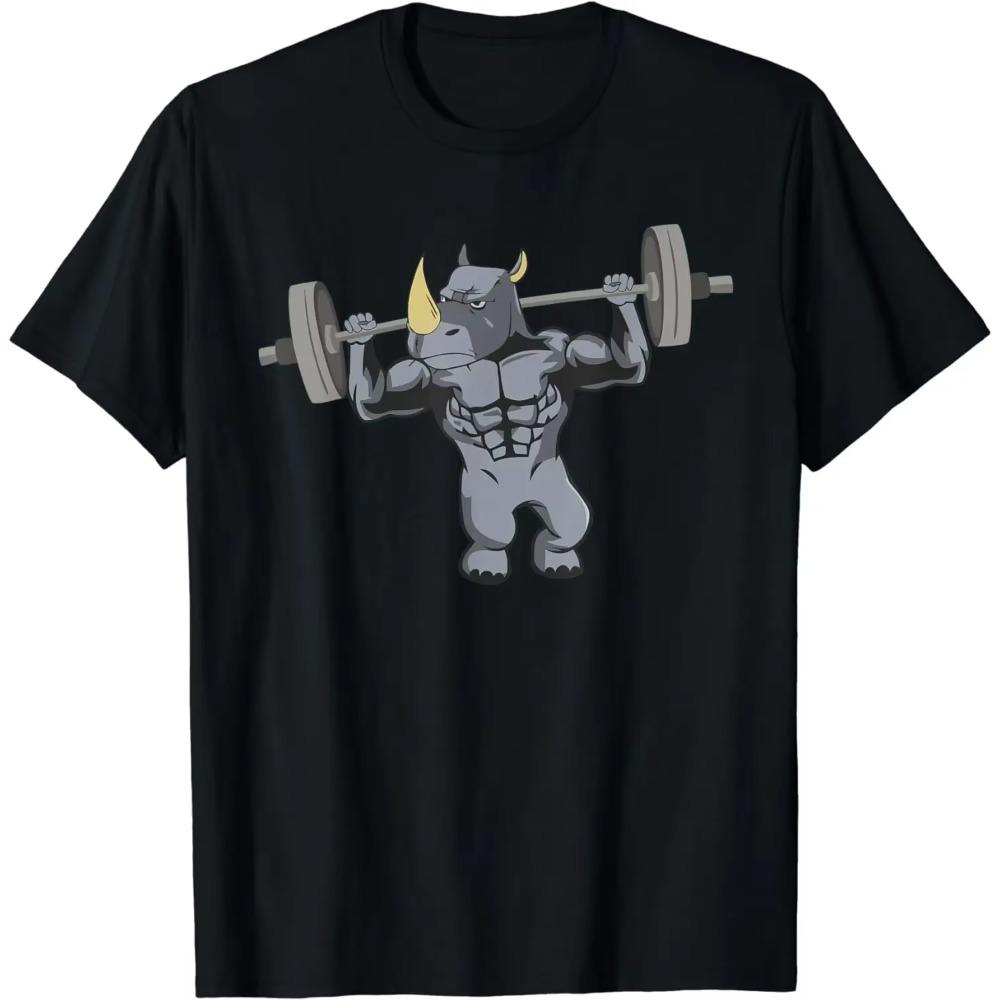 Rhinoceros Unicorn Powerlifting Gym Rhino Lover Gift T-Shirt  Men Clothing Tops  Graphic T Shirts  Vintage T Shirt