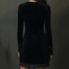 Women's Velvet Embroidered Floral Dress V,Neck Long Sleeve Lace Hem Evening Gown