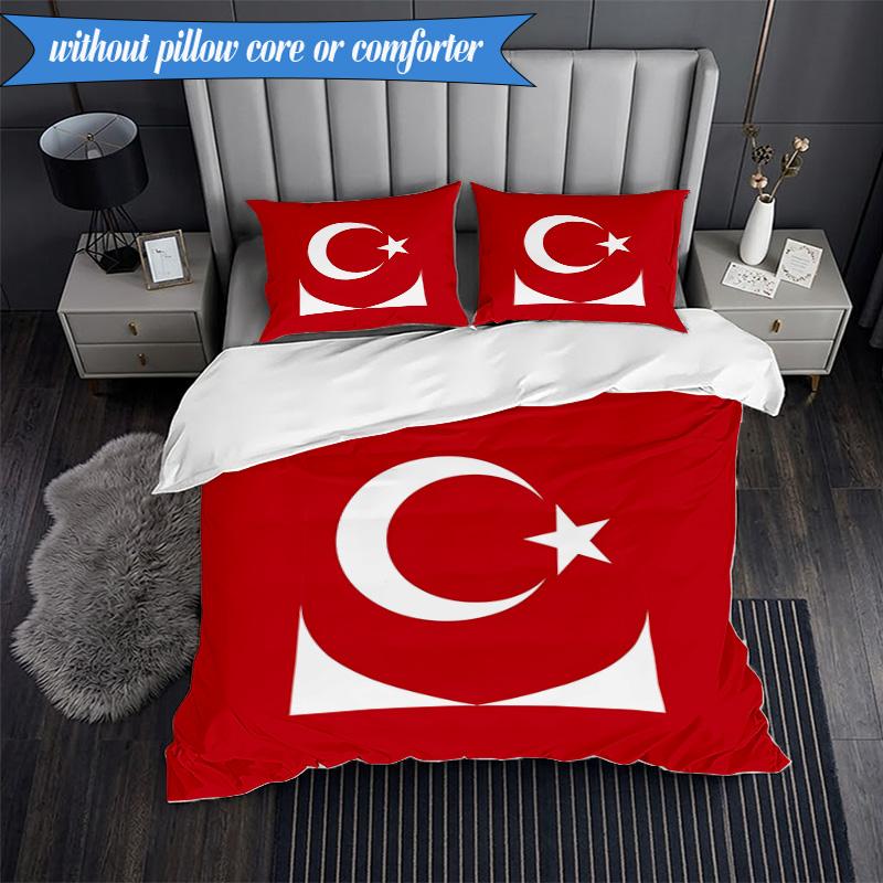 3PCS Turkish Football Emblem Bedding Set 2D Printing (Includes 1 Duvet Cover + 2 Pillowcases Coreless), Bedroom decor,Fan gift