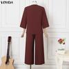VONDA Women Sets Long Sleeve Side Cross Blouse and Pants Casual Two Piece Suit Sets