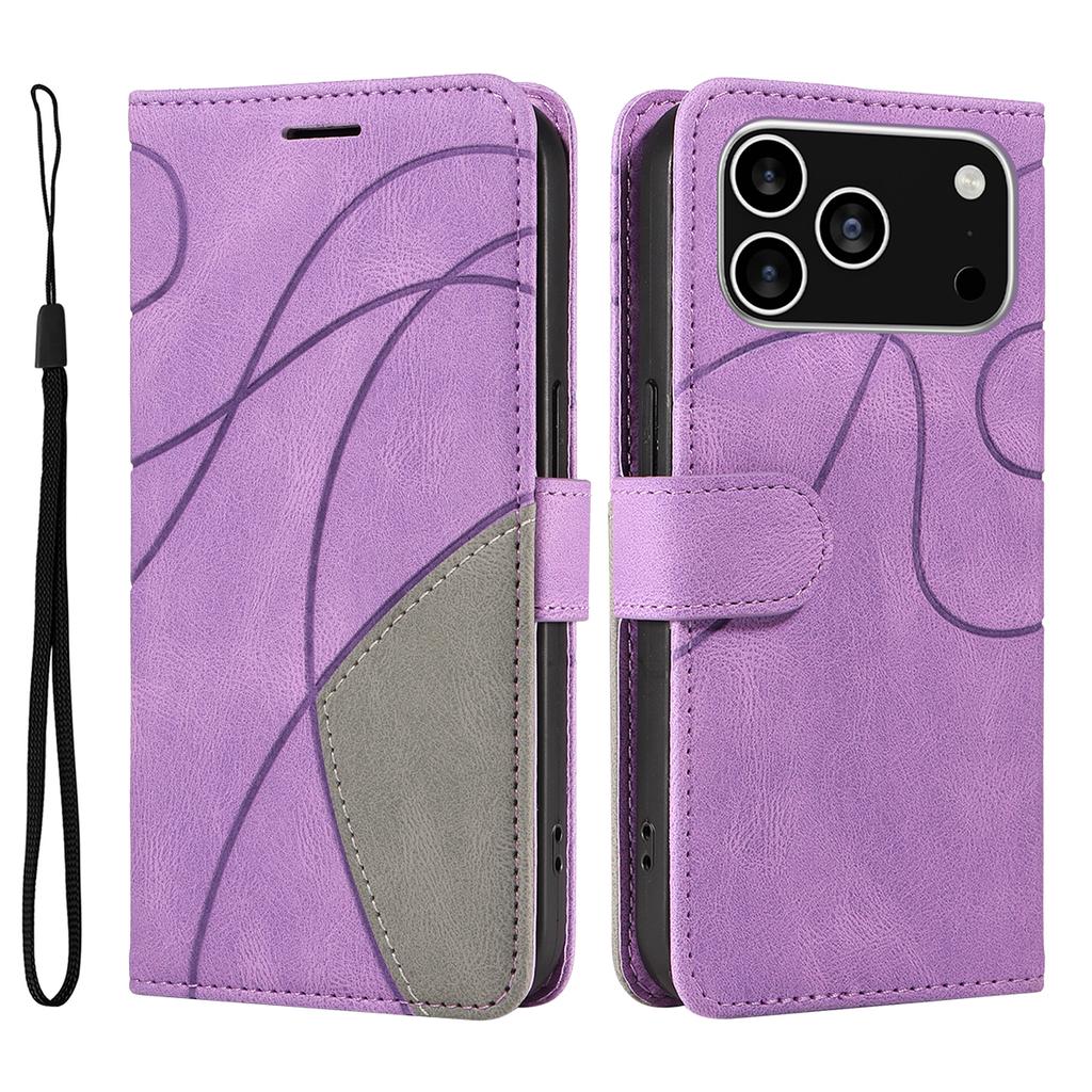For iPhone 17 Pro Leather Phone Case Stand Wallet with Bi-colour Splicing Design