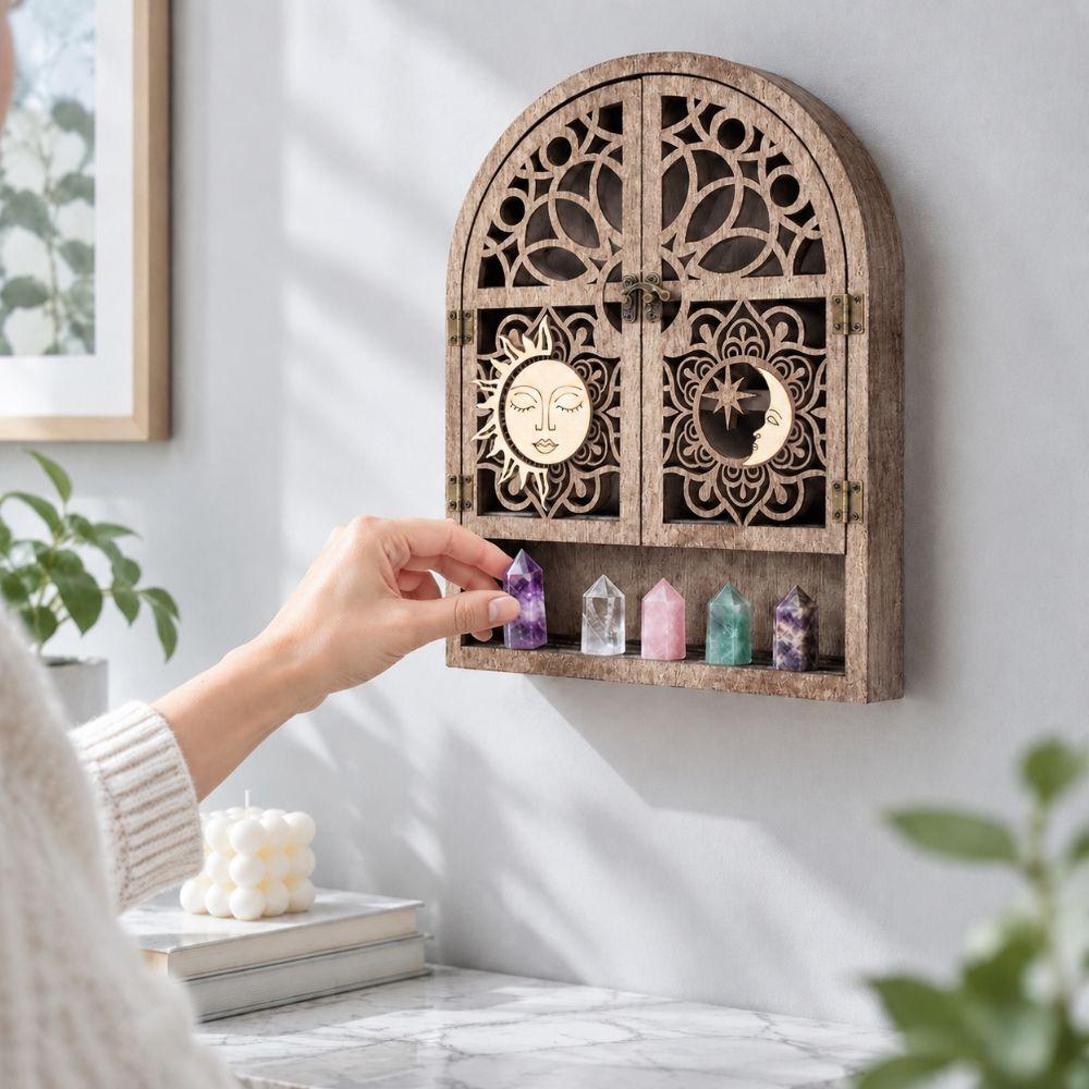 Small Wall Crystal Shelf Wall Hanging Wooden Wall Shelf Decoration Wall Crystal Display Shelf