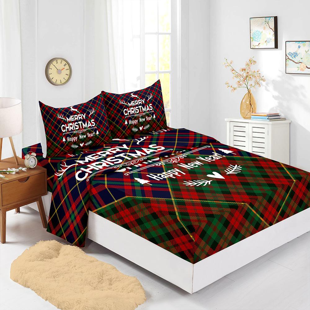 Hot-Selling Red Christmas Mattress Four-Piece Children'S Bedding Printed Mattress Protective Cover