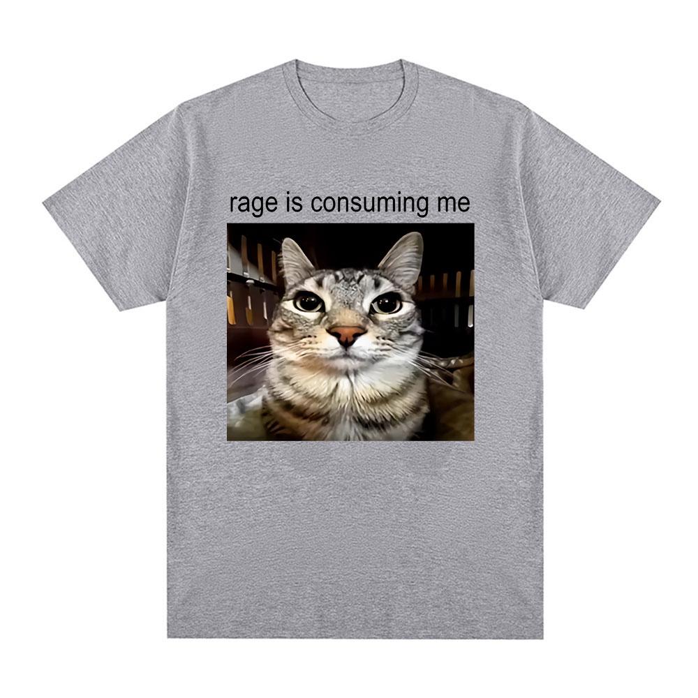 Rage Is Consuming Me Silly Staring Cat Meme Tee Shirt Casual Cotton Short Sleeve T-shirts Men Women Cat Lover T Shirt Oversized