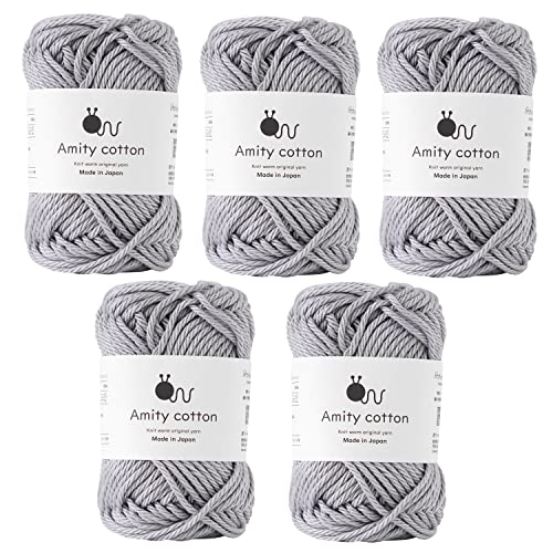

Amity Cotton Wool Yarn, Extra Thick, 30g (approx. 36m), 100% Cotton, Made in Japan, 5-Ball Set, Gray