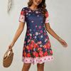Spring and summer European and American women's clothing new full body ethnic style plant flower printing short sleeve crew neck dress women