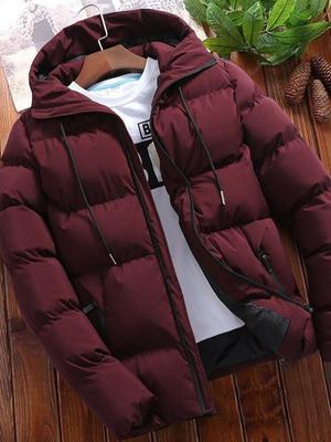 Roupas acolchoadas de outono e inverno, roupas acolchoadas espessas com capuz, cor sólida, tamanho grande, jaqueta acolchoada casual masculina