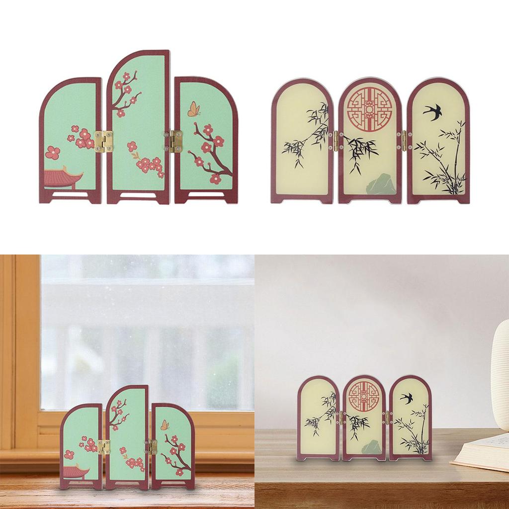 Decorative Screen Table Decor Craft Art Panel Mini Folding Screen for Dining Room Countertop Fireplace Entrance Cabinet Bedroom
